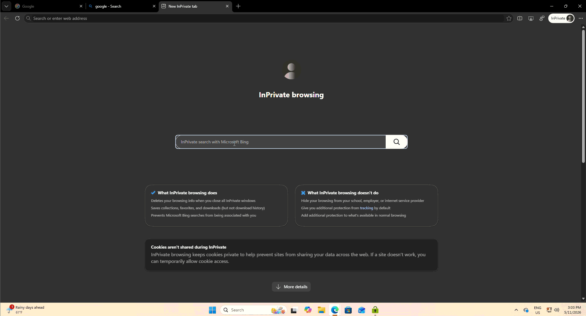 Edge 浏览器输入 Google 被导向高仿 Bi